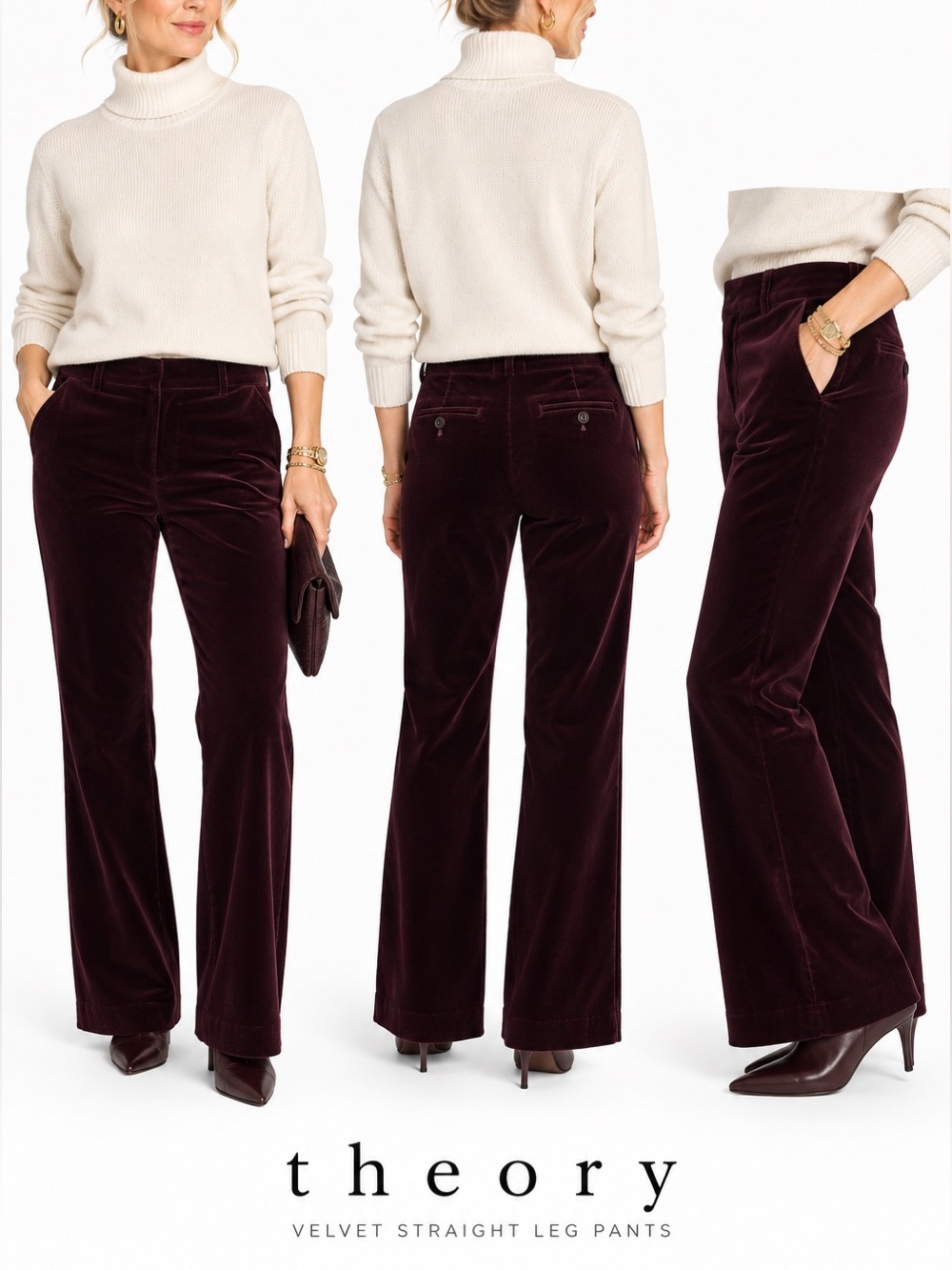 Theory Five Pocket Burgundy Velvet Pants with Slight Flare SZ 0 EUC
